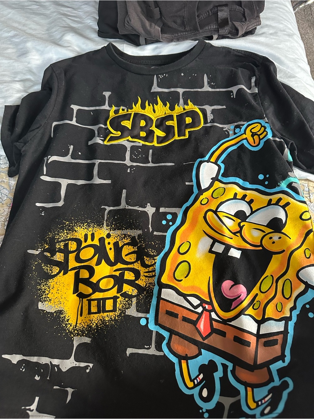 Freeze Black SpongeBob Graphic Tee with Yellow & Blue Accents